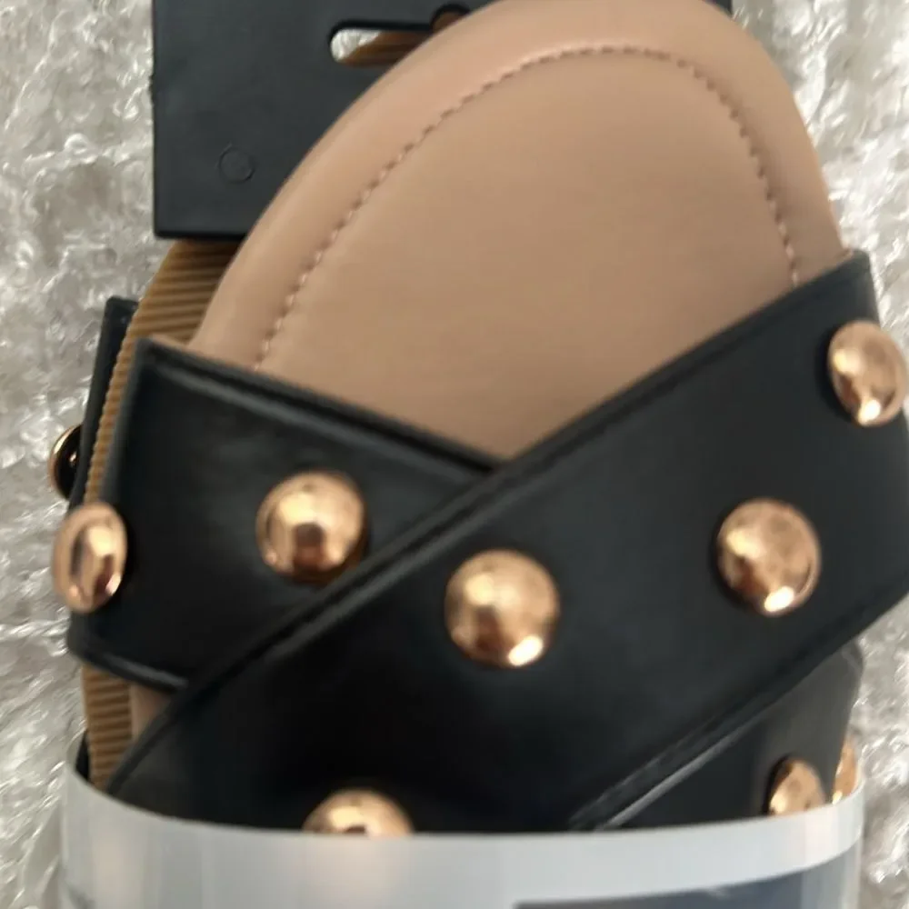 Rollasole Black Studded Sandals New
